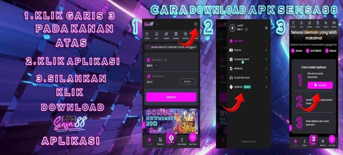 Cara Download APK Sensa88 Banner