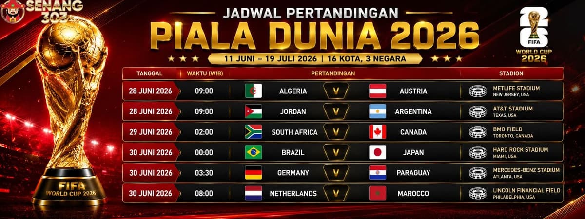 Jadwal Terbaru World Cup 2026 - SENANG303 Banner